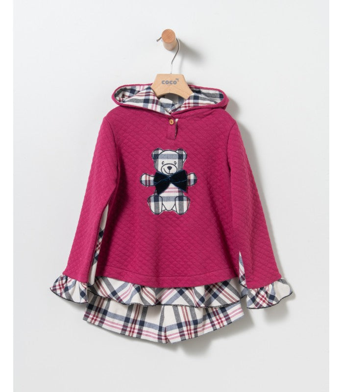Conjunto Niña de sudadera y short burdeos Modelo Oso de Coco Acqua