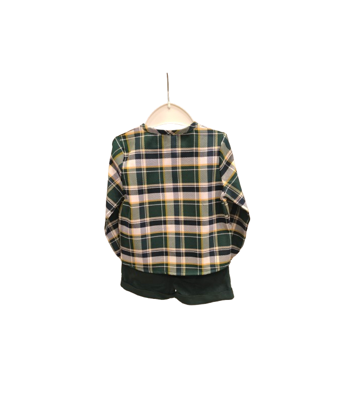 Conjunto bebé niño de camisa de cuadros verdes y pololo en sarga verde