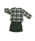 Conjunto bebé niño de camisa de cuadros verdes y pololo en sarga verde