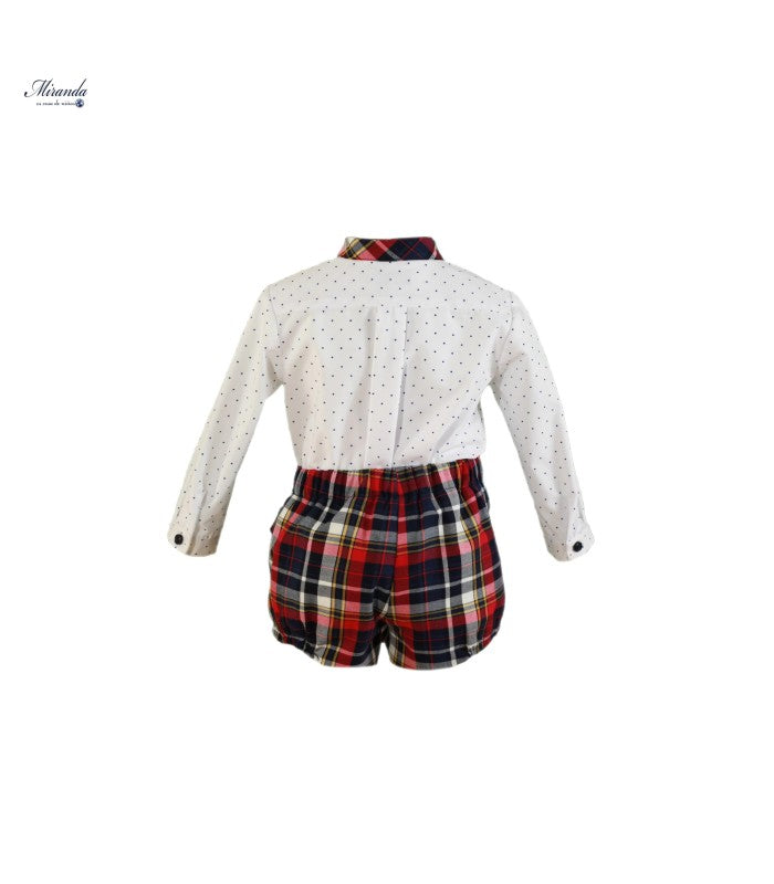 Conjunto bebé niño de camisa  blanca y pantalón corto de cuadros