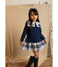 Vestido niña sudadera marino y falda de cuadros azules. Colección El Beso del Hada de Cuka by Basmarti
