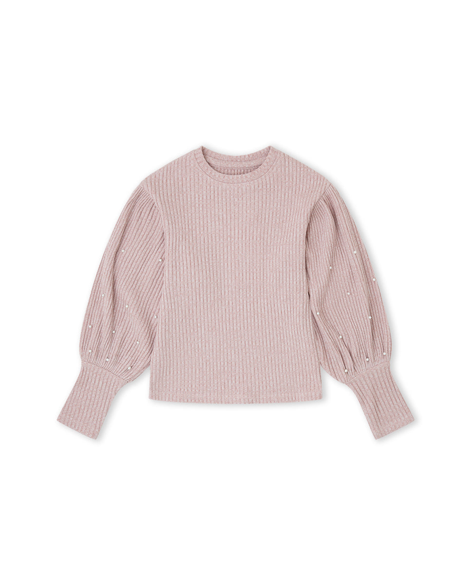 Jersey Candy en punto canalé rosa para niña
