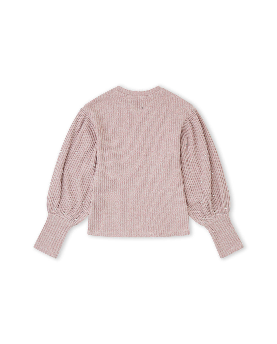 Jersey Candy en punto canalé rosa para niña