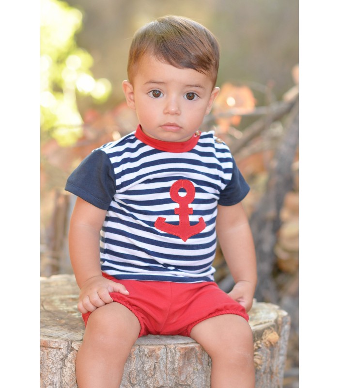 Conjunto bebé niño de camiseta y short marinero