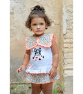 Conjunto bebé niña de camiseta y braguita con volantes. Modelo Dog