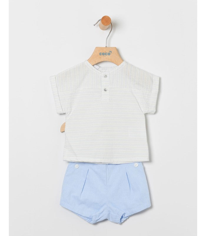 Conjunto bebe niño de camisa y short celeste