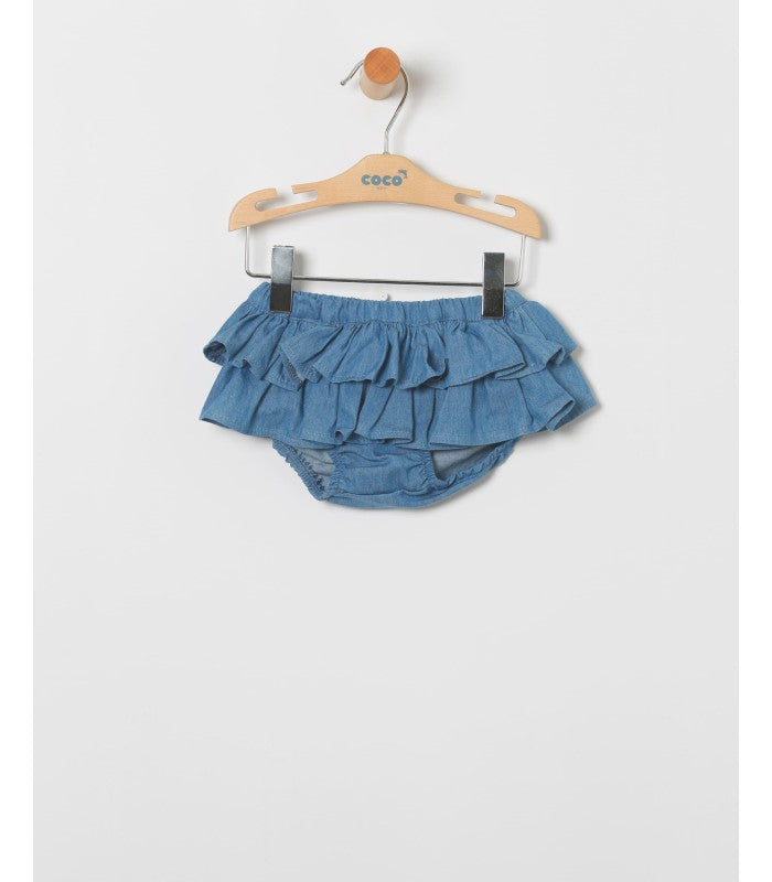 Conjunto bebé niña de blusa de cuadros y falda con volantes demin