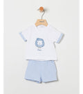 Conjunto bebé niño de camiseta con detalle y short en vichy azul