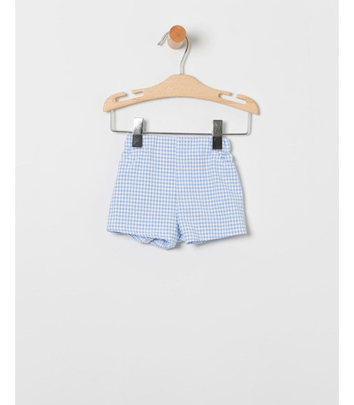Conjunto bebé niño de camiseta con detalle y short en vichy azul
