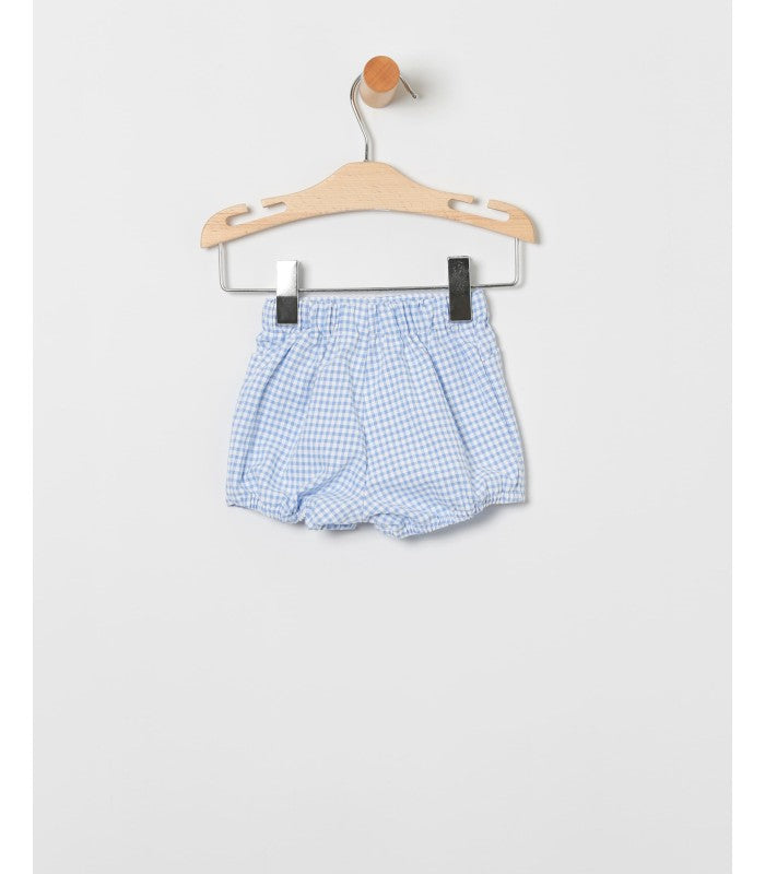 Conjunto bebé niño de camiseta con detalle y short en vichy azul