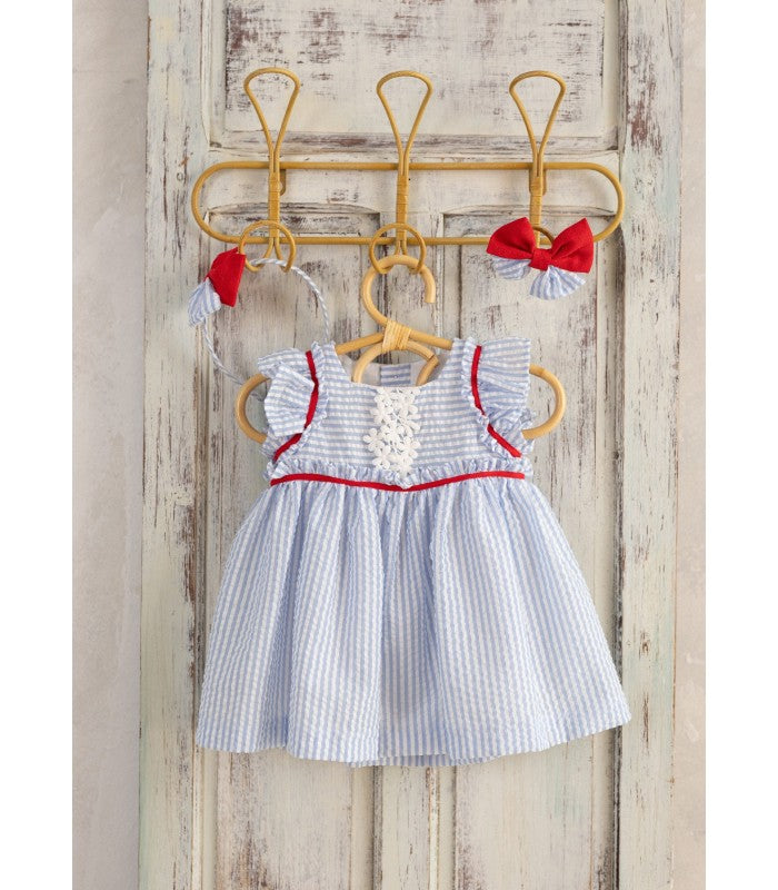 Vestido bebé niña estampado de rayas azul Colección Indira