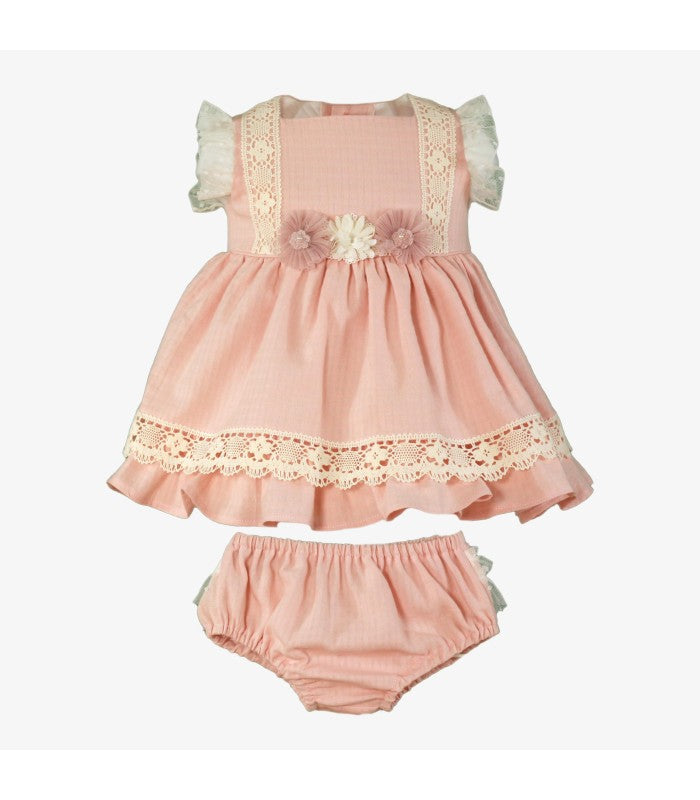 Vestido bebé niña con braguita ceremonia rosa