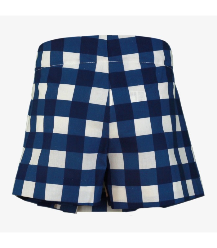 Falda-pantalón niña  de cuadros blancos y azules