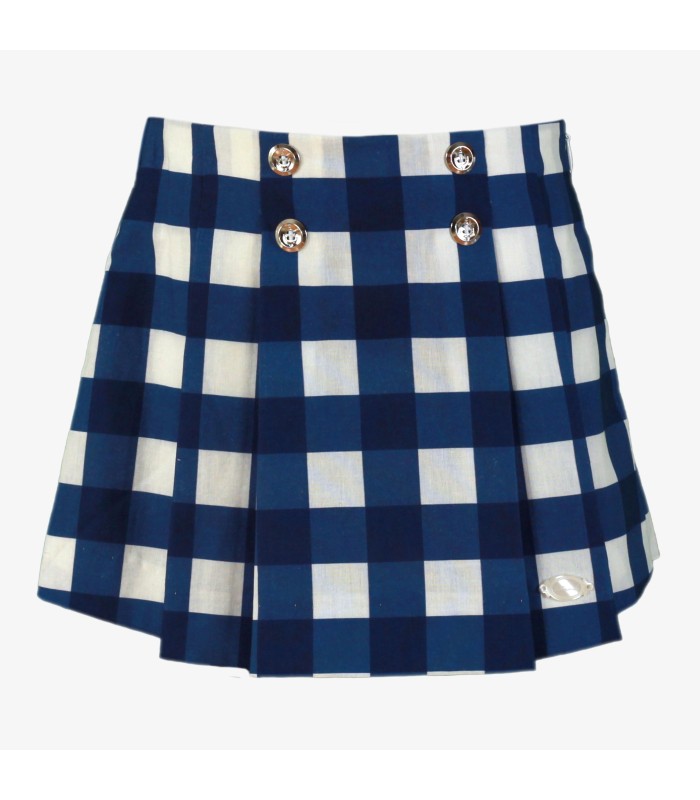 Falda-pantalón niña  de cuadros blancos y azules