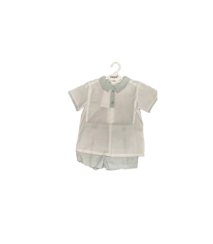 Conjunto bebé niño de camisa y short verde rayas