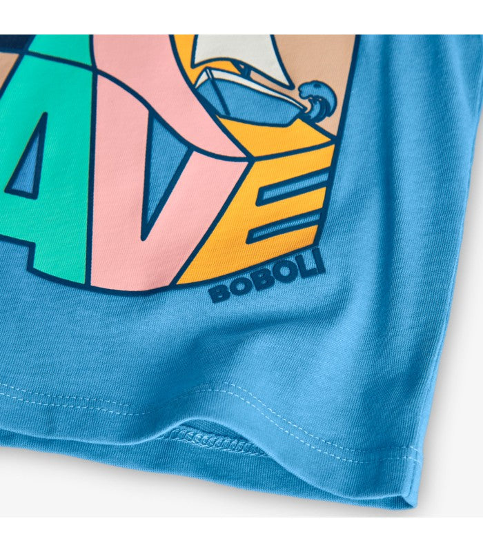 Camiseta  bebé y niño estampada color azul
