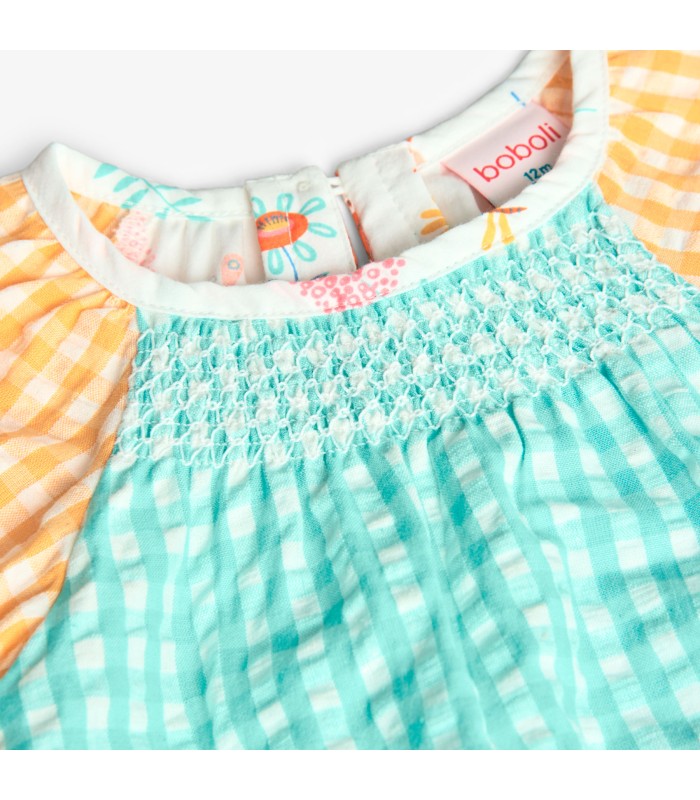 Blusa popelín cuadros para bebé y niña