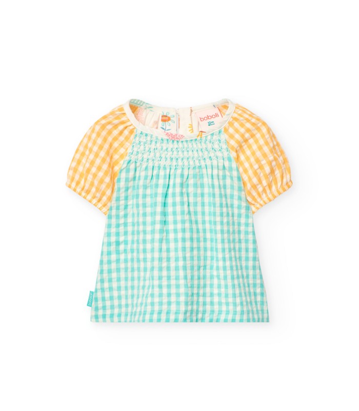 Blusa popelín cuadros para bebé y niña