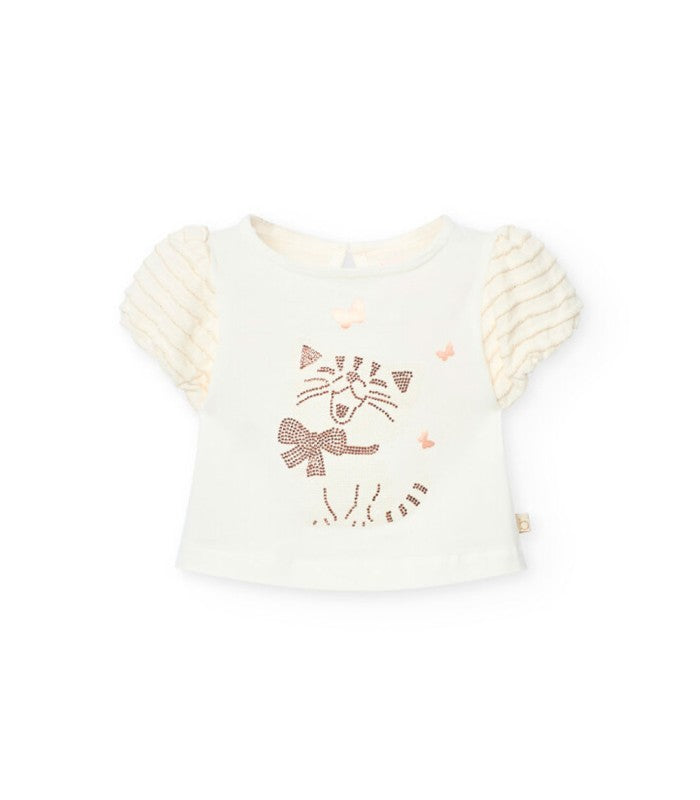Conjunto Niña de camiseta Cat y falda de tul dorada