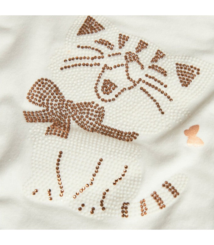 Conjunto Niña de camiseta Cat y falda de tul dorada