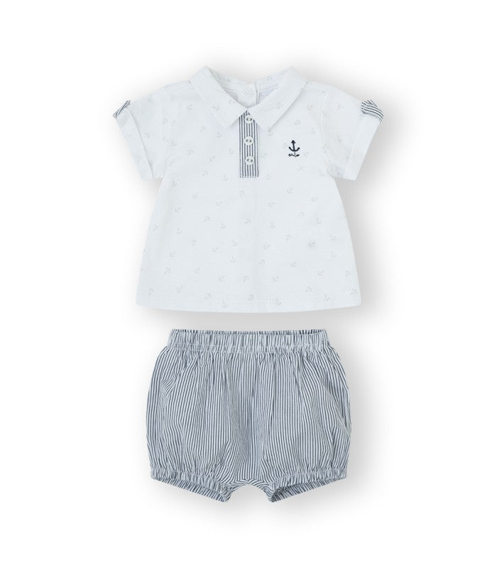 Conjunto bebé niño de polo y short de rayas. Modelo Ancla