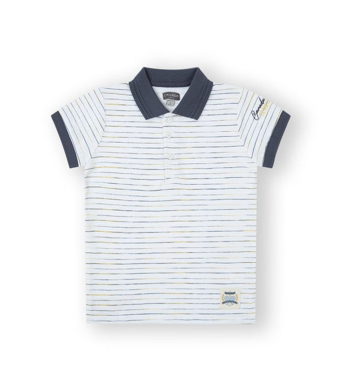 Polo bebé  blanco con rayas marino. Modelo Stephan