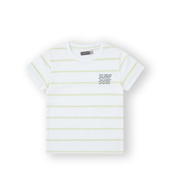 Camiseta niño blanca con franjas verdes. Modelo Surfer