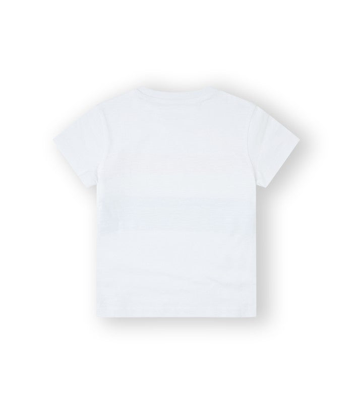 Camiseta para niño blanca con 3 franjas en color. Modelo Surf