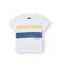 Camiseta para niño blanca con 3 franjas en color. Modelo Surf