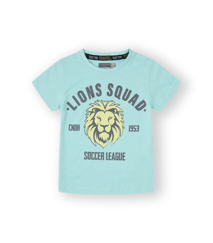 Camiseta para niño estampada color celeste. Modelo Leo