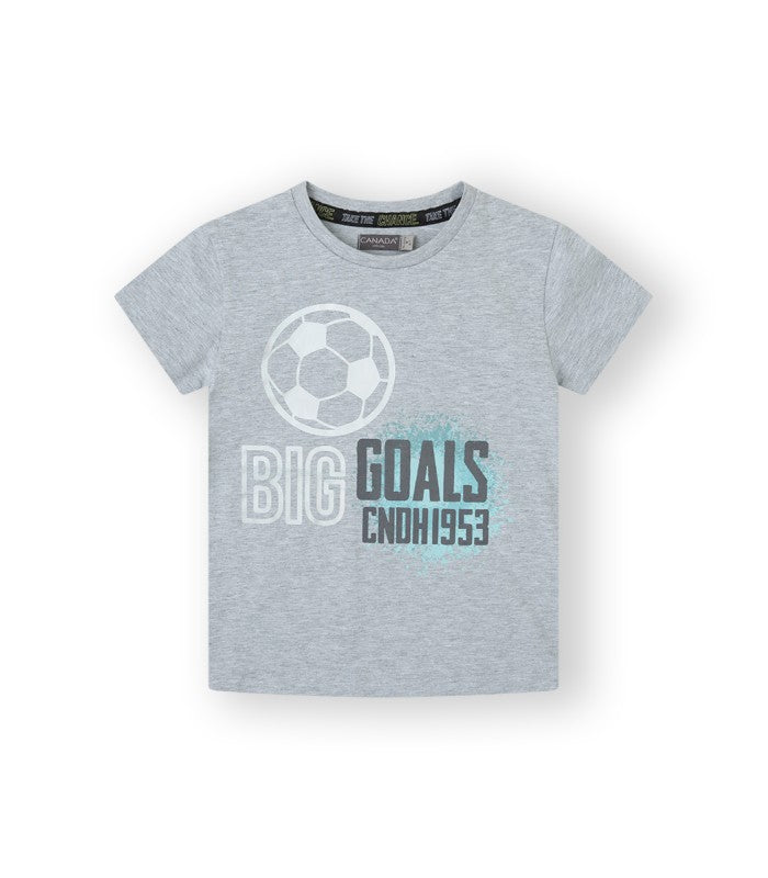 Camiseta de color gris para niño estampada. Modelo Goal