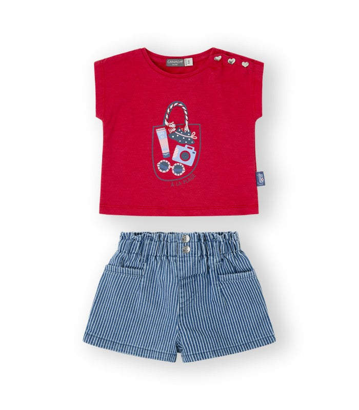 Conjunto para bebé niña de camiseta y short demin. Modelo Soleil