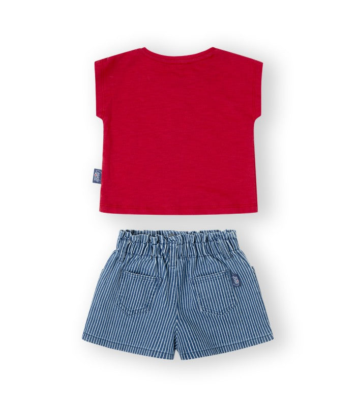 Conjunto para bebé niña de camiseta y short demin. Modelo Soleil
