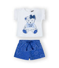 Conjunto bebé niña de camiseta y short azul. Modelo Teddy