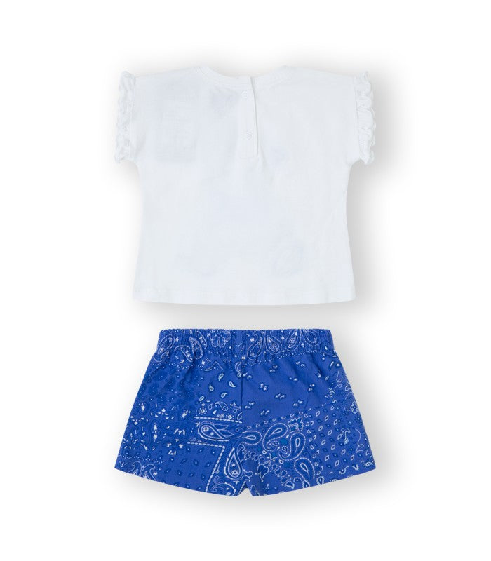 Conjunto bebé niña de camiseta y short azul. Modelo Teddy