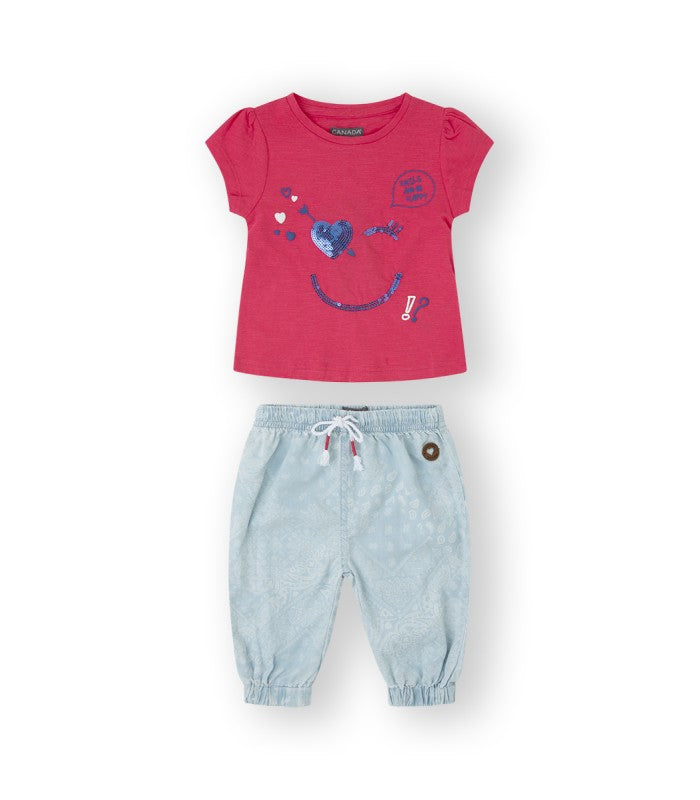 Conjunto bebé niña de camiseta y pantalón globo. Modelo Smile