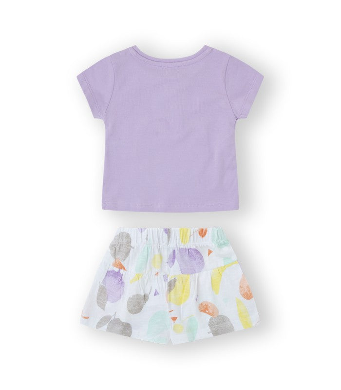 Conjunto bebé niña de camiseta y short. Modelo Apple