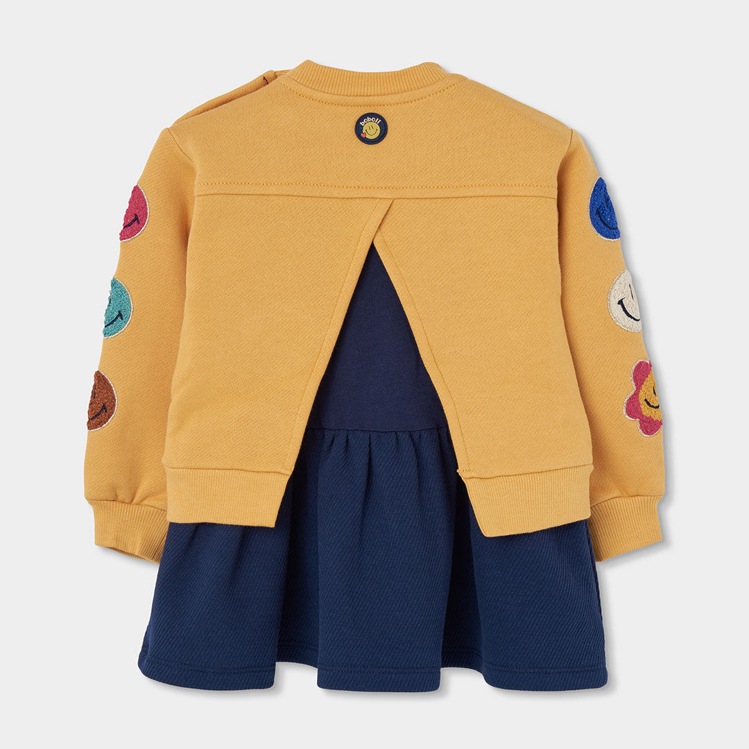 Vestido felpa amarillo con parches de emoticonos