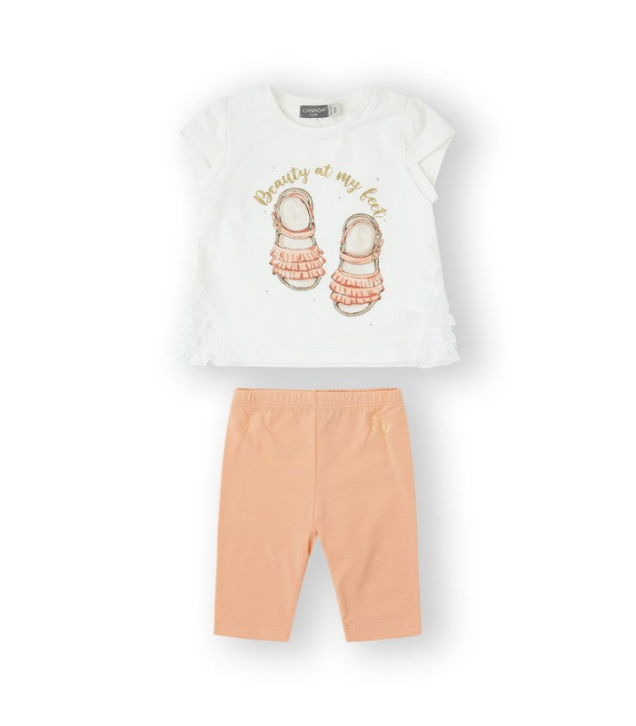 Conjunto para bebé niña de camiseta y leggin rosa. Modelo Sandals