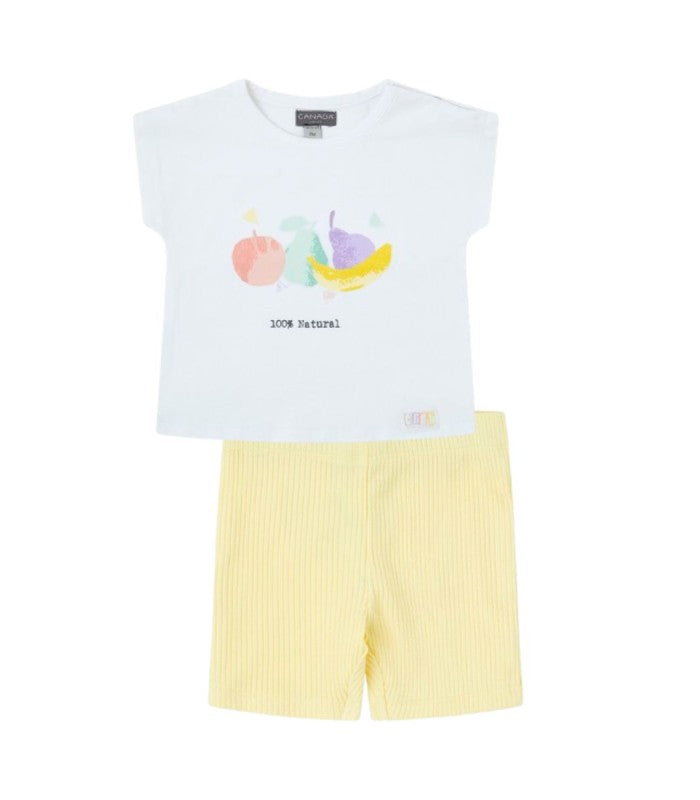 Conjunto bebé niña de camiseta y legging corto. Modelo Natural