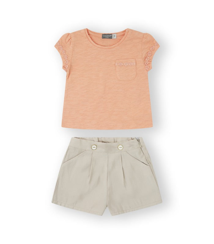 Conjunto de blusa y short para bebé niña. Modelo Mali
