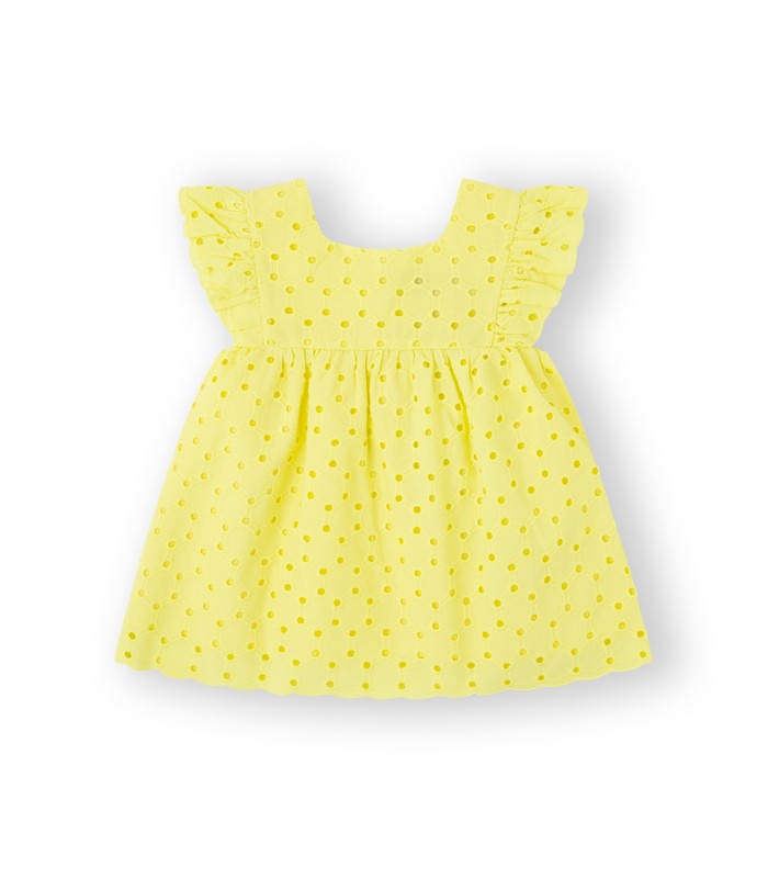 Vestido bebé niña  troquelado color amarillo. Modelo Giallo
