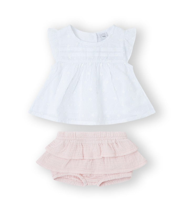 Conjunto bebé niña de blusa y braguita de bambula. Modelo Starts