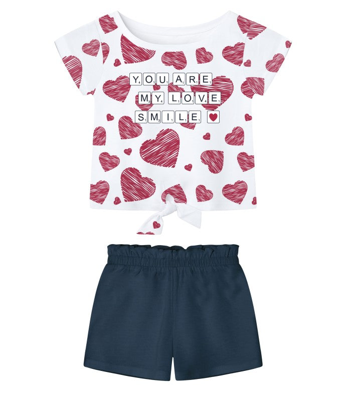 Conjunto niña de camiseta y short gris. Modelo Love