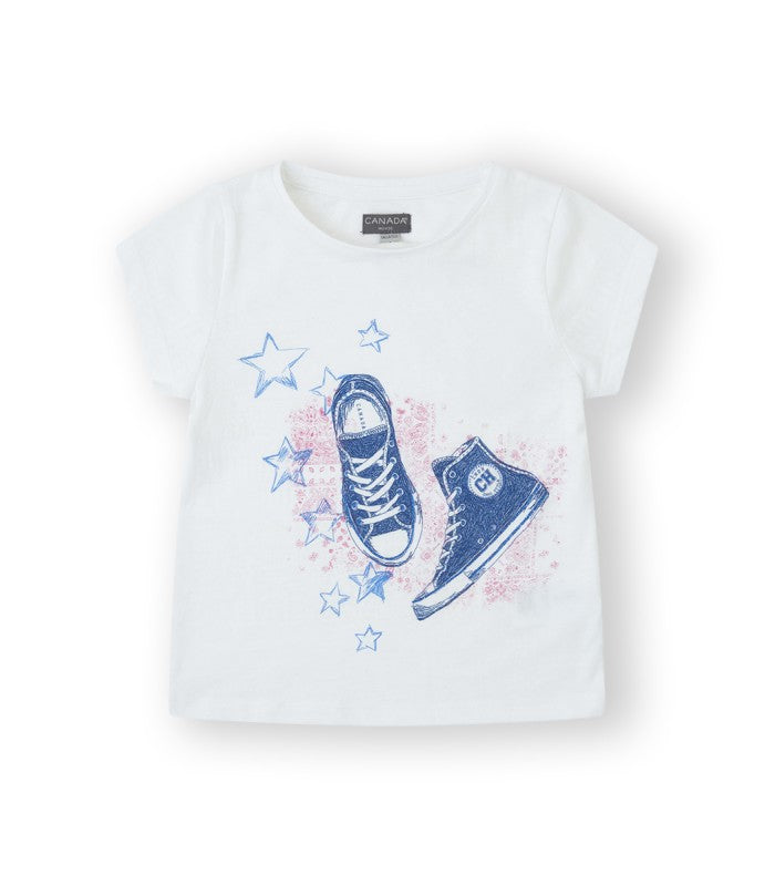 Camiseta blanca niña. Modelo Sneakers