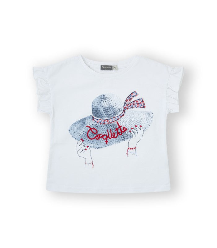 Camiseta Niña blanca estampada. Modelo Coquette