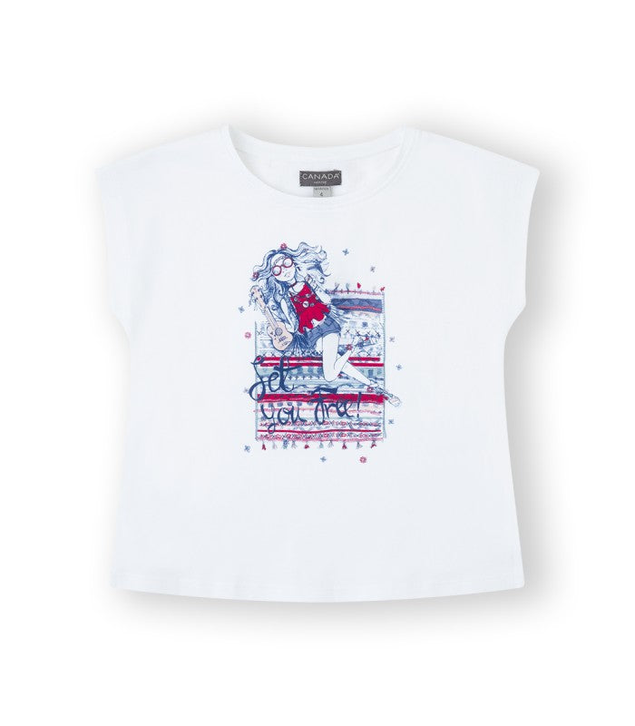 Camiseta niña blanca estampada. Modelo Girl