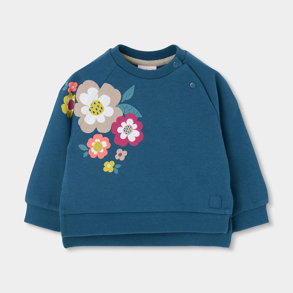 Sudadera felpa niña verde estampado flores