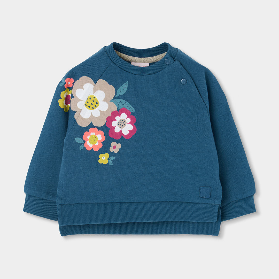 Sudadera felpa niña verde estampado flores