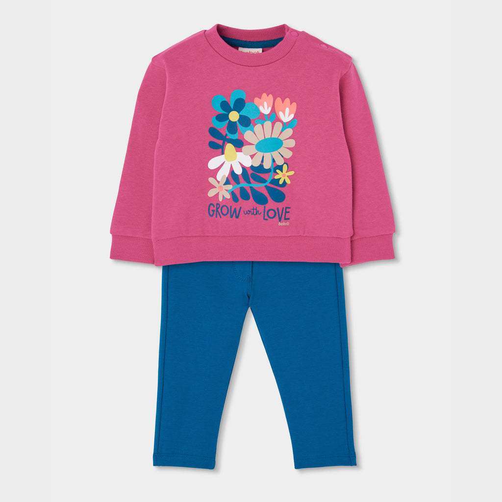 Conjunto punto niña fresa estampado flores con legging